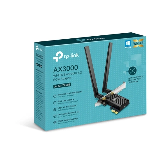 PCI-E kartica TP-LINK Archer TX55E, AX3000, WiFi 6, 574Mbps/2402Mbps, Bluetooth 5.2 PCI-E kartica TP-LINK Archer TX55E, AX3000, WiFi 6, 574Mbps/2402Mbps, Bluetooth 5.2