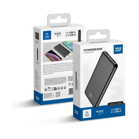 Prijenosno napajanje powerbank BLUE STAR W1061, 10.000 mAh, 2x USB A, crno
