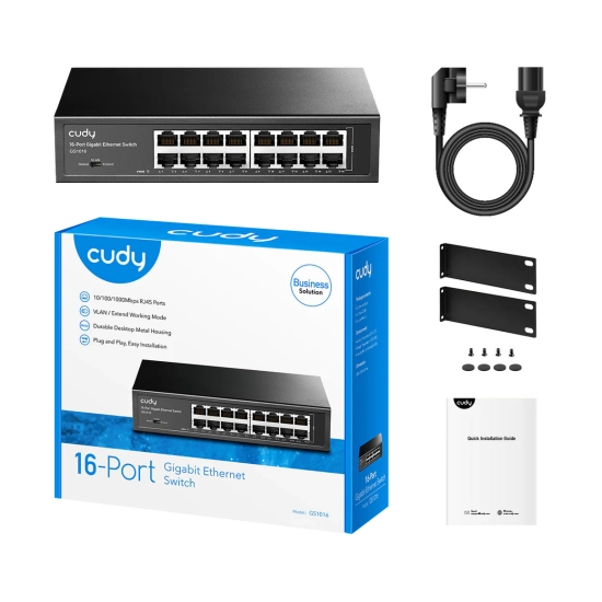Switch CUDY GS1016, 10/100/1000 Mbps, 16-port, 1U Switch CUDY GS1016, 10/100/1000 Mbps, 16-port, 1U