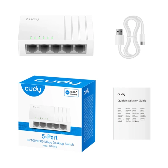 Switch CUDY GS105U, 10/100/1000 Mbps, 5-port, USB C, bijeli Switch CUDY GS105U, 10/100/1000 Mbps, 5-port, USB C, bijeli