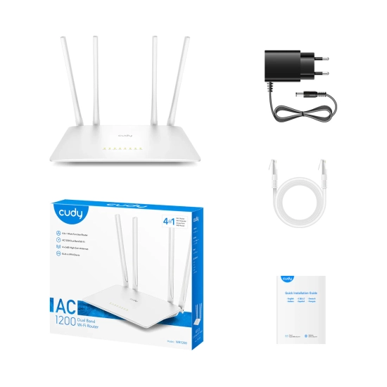 Router CUDY WR1200 2.0, AC1200, 4-portni LAN, WiFi 5, 300Mbps/867Mbps, bijeli