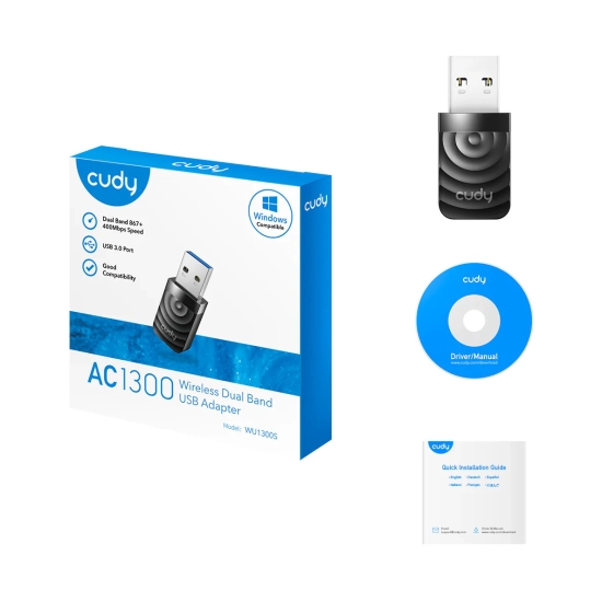 Mrežna kartica adapter USB A 3.0, CUDY WU1300S, AC1300, WiFi 5, 400Mbps/867Mbps