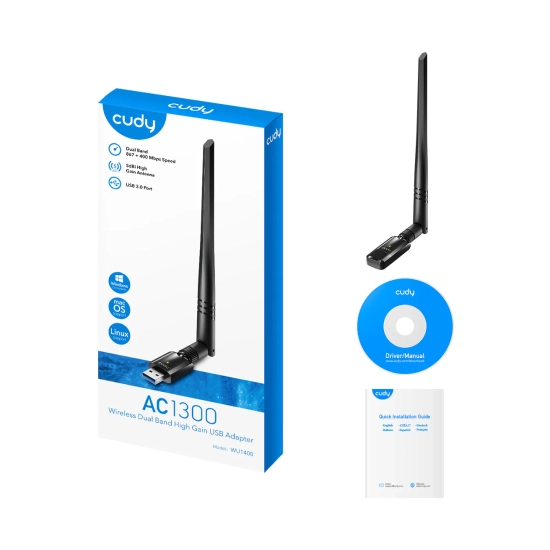 Mrežna kartica adapter USB A 3.0, CUDY WU1400, AC1300, WiFi 5, 400Mbps/867Mbps