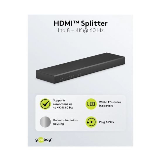 Razdjelnik GOOBAY, HDMI na 8x HDMI, 4K@60Hz, crni Razdjelnik GOOBAY, HDMI na 8x HDMI, 4K@60Hz, crni
