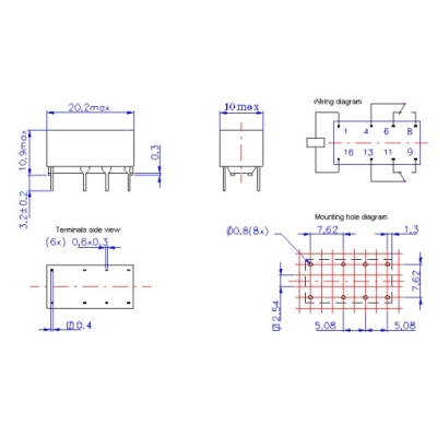 Relej  5V 2A 2xpreklopni 20,3x10,4x11,4mm,  TRK 2233