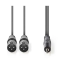 Kabel NEDIS, 2x XLR 3-Pin (M) na 3.5 mm (M), tamno sivi, 1.5m