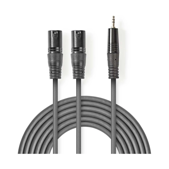 Kabel NEDIS, 2x XLR 3-Pin (M) na 3.5 mm (M), tamno sivi, 1.5m Kabel NEDIS, 2x XLR 3-Pin (M) na 3.5 mm (M), tamno sivi, 1.5m