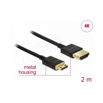 Kabel DELOCK, HDMI-A (M) na HDMI Mini-C (M), 3D 4K, Ethernet, 2m   - Video kabeli