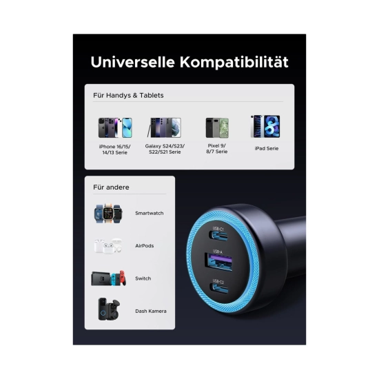 Auto punjač UGREEN, 30W, 3-Port