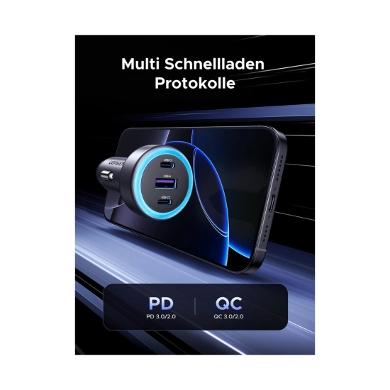 Auto punjač UGREEN, 30W, 3-Port