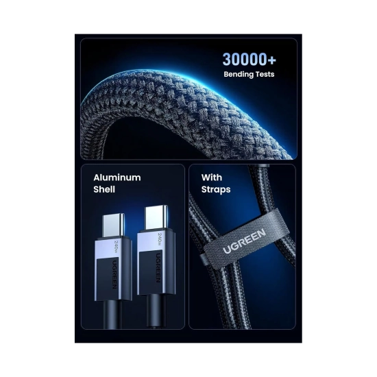 Kabel UGREEN, USB C (M) na USB C (M), Power Delivery, 240W, sivi, 2m Kabel UGREEN, USB C (M) na USB C (M), Power Delivery, 240W, sivi, 2m
