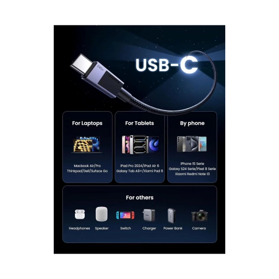 Kabel UGREEN, USB C (M) na USB C (M), Power Delivery, 240W, sivi, 2m Kabel UGREEN, USB C (M) na USB C (M), Power Delivery, 240W, sivi, 2m