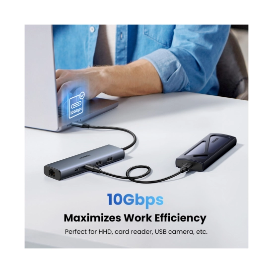 USB HUB UGREEN 6-in-1, USB C na 2x USB C 3.2, USB A 3.2, USB A 2.0, RJ45