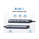 USB HUB UGREEN 6-in-1, USB C na 2x USB C 3.2, USB A 3.2, USB A 2.0, RJ45