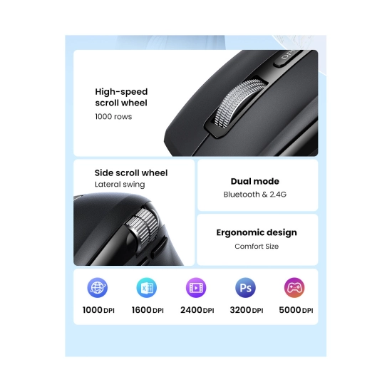 Miš UGREEN, bežični, Bluetooth 5.4, 5.000 DPI, crni Miš UGREEN, bežični, Bluetooth 5.4, 5.000 DPI, crni