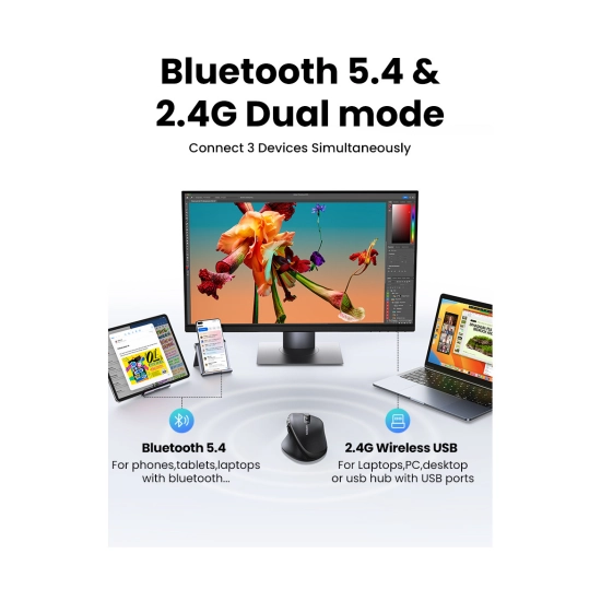Miš UGREEN, bežični, Bluetooth 5.4, 5.000 DPI, crni Miš UGREEN, bežični, Bluetooth 5.4, 5.000 DPI, crni