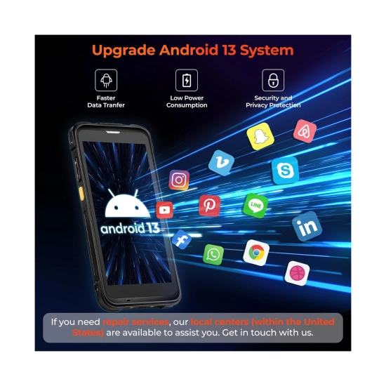 Bar kod čitač MUNBYN Android PDA, Qualcomm, 3GB, 32GB Flash, 5.5incha IPS, Android 13, 2D Zebra SE4710, USB C, crni