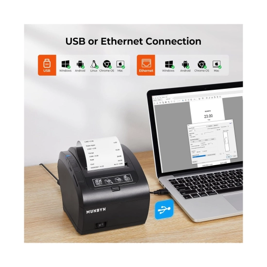 Printer POS MUNBYN 80mm, termalni, USB B 2.0, Serial, Ethernet Printer POS MUNBYN 80mm, termalni, USB B 2.0, Serial, Ethernet