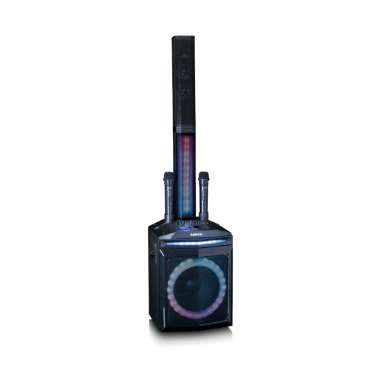 Prijenosni audio sustav LENCO PA-220BK, 120W, Bluetooth, USB A, LED efekti, 2x bežični mikrofon