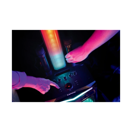 Prijenosni audio sustav LENCO PA-220BK, 120W, Bluetooth, USB A, LED efekti, 2x bežični mikrofon