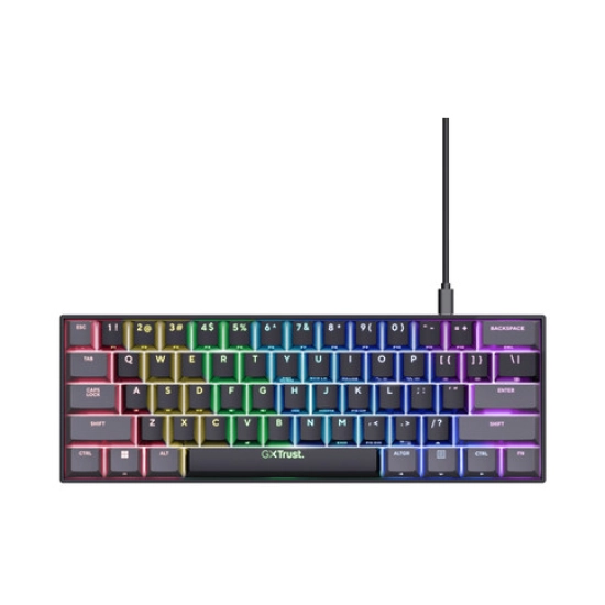 Tipkovnica TRUST GXT867 ACIRA, mini, mehanička, crveni switch, USB C, USB A, US layout, crna Tipkovnica TRUST GXT867 ACIRA, mini, mehanička, crveni switch, USB C, USB A, US layout, crna