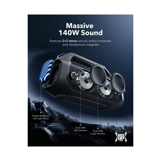 Prijenosni bluetooth zvučnik ANKER Soundcore BOOM 2 Plus, Bluetooth, 140W, vodootporni IPX7, crni