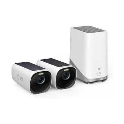 Nadzorna IP kamera ANKER Eufy security EufyCam 3, komplet 2 kamere + baza, solarna, vanjska, bežična, 4K, Wi-Fi, detekcija lica, noćni vid, bijela   - MREŽNA OPREMA