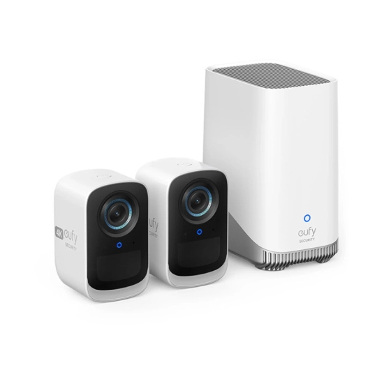 Nadzorna IP kamera ANKER Eufy Security EufyCam 3C, komplet 2 kamere + baza, vanjska, 4K UHD, Wi-Fi, detekcija lica, noćni vid, bijela