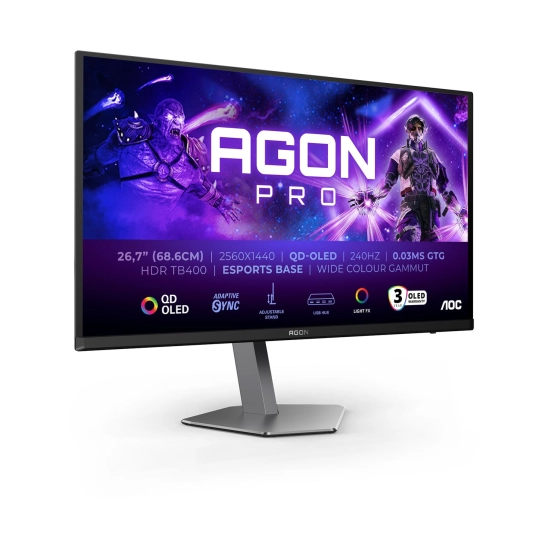 Monitor 26.7incha AOC AGON Pro AG276QZD2, QHD, OLED, 240Hz, 0.03ms, pivot, zvučnici, crni