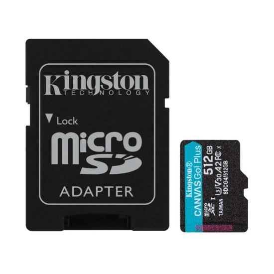 Memorijska kartica KINGSTON Canvas Go Plus Gen4, microSDXC, 512GB,SDCG4/512GB, Class 10, UHS-I, U3, V30, A2, 200MB/s + SD Adapter Memorijska kartica KINGSTON Canvas Go Plus Gen4, microSDXC, 512GB,SDCG4/512GB, Class 10, UHS-I, U3, V30, A2, 200MB/s + SD Adapter