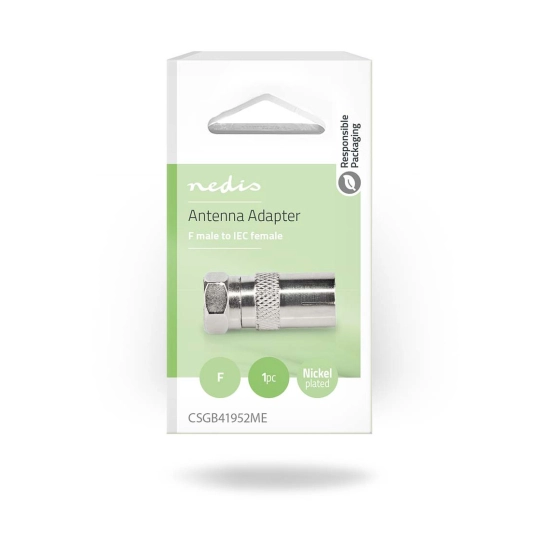 Adapter NEDIS, F konektor (M) na antenski IEC (F) ravni, srebrni, kutija Adapter NEDIS, F konektor (M) na antenski IEC (F) ravni, srebrni, kutija