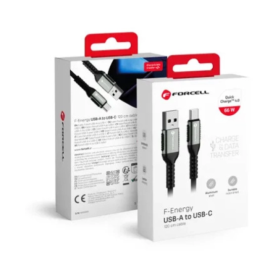 Kabel FORCELL F-ENERGY C256, USB A (M) na USB C (M), 1.2m, crni, kutija