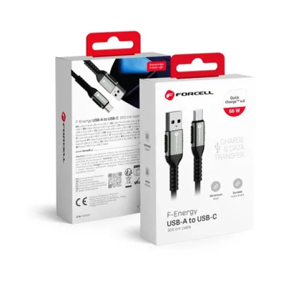 Kabel FORCELL F-ENERGY C256, USB A (M) na USB C (M), 3m, crni, kutija Kabel FORCELL F-ENERGY C256, USB A (M) na USB C (M), 3m, crni, kutija