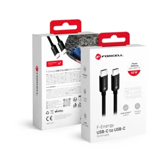 Kabel FORCELL F-ENERGY, USB C (M) na USB C (M), 0.5m, crni, kutija