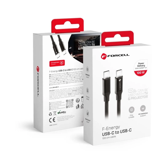 Kabel FORCELL F-ENERGY, USB C (M) na USB C (M), 1m, crni, kutija
