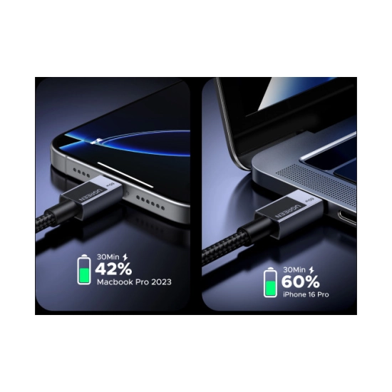 Kabel UGREEN, USB C (M) na USB C (M), pleteni, 1m, sivi Kabel UGREEN, USB C (M) na USB C (M), pleteni, 1m, sivi