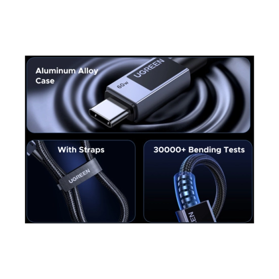 Kabel UGREEN, USB C (M) na USB C (M), pleteni, 1m, sivi Kabel UGREEN, USB C (M) na USB C (M), pleteni, 1m, sivi