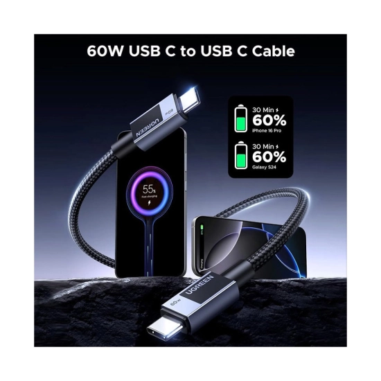 Kabel UGREEN, USB C (M) na USB C (M), pleteni, 2m, sivi Kabel UGREEN, USB C (M) na USB C (M), pleteni, 2m, sivi