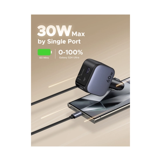 Auto punjač UGREEN, 60W, USB C, USB A, kabel USB C (M) na izvlačenje, crni