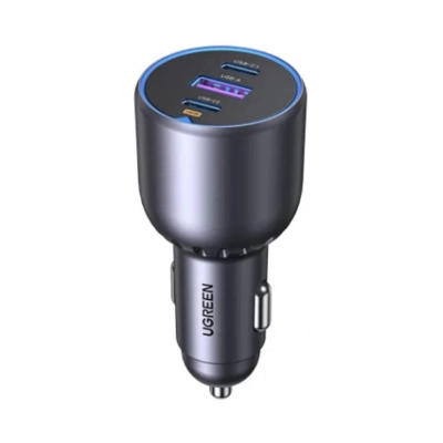 Auto punjač UGREEN, 130W, 2x USB C, USB A, sivi   - Punjači za smartphone