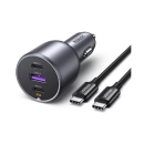 Auto punjač UGREEN, 130W, 2x USB C, USB A, sivi