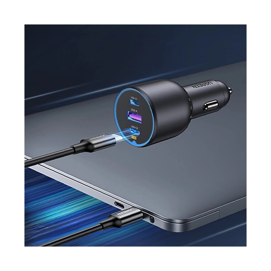 Auto punjač UGREEN, 130W, 2x USB C, USB A, sivi