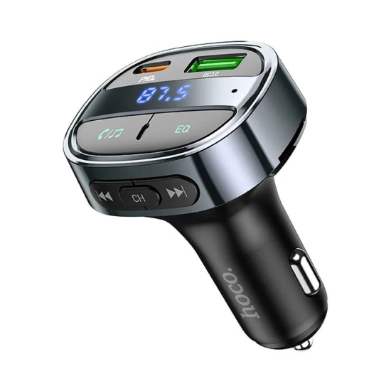 FM transmiter za auto HOCO E70, LED zaslon, Bluetooth 5.0, USB C, 2x USB A, Power Delivery, Quick Charge 3.0, crni