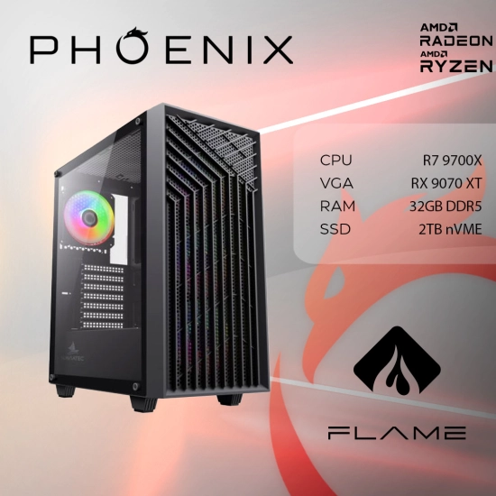 Računalo gaming PHOENIX FLAME X-507, Ryzen 7 9700X, 32GB, 2TB SSD, Radeon RX 9070 XT, NoOS Računalo gaming PHOENIX FLAME X-507, Ryzen 7 9700X, 32GB, 2TB SSD, Radeon RX 9070 XT, NoOS