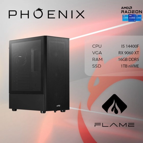 Računalo gaming PHOENIX FLAME X-508, Intel i5-14400F, 16GB, 1TB SSD, Radeon RX 9060 XT, NoOS
