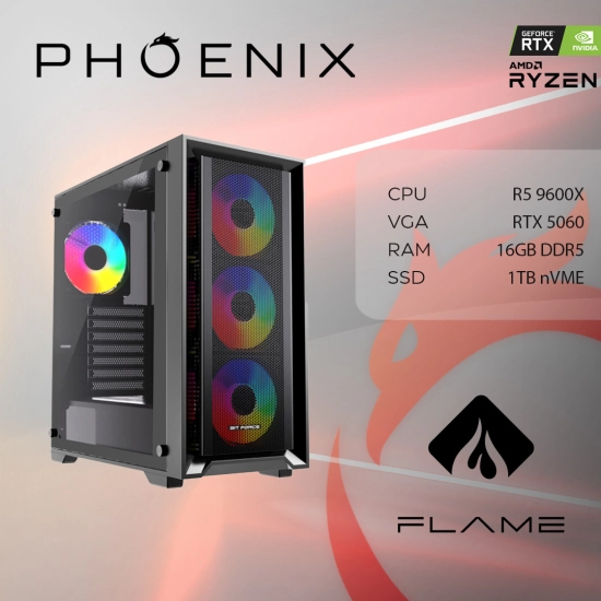 Računalo gaming PHOENIX FLAME X-509, Ryzen 5 9600X, 16GB, 1TB SSD, GeForce RTX 5060, NoOS