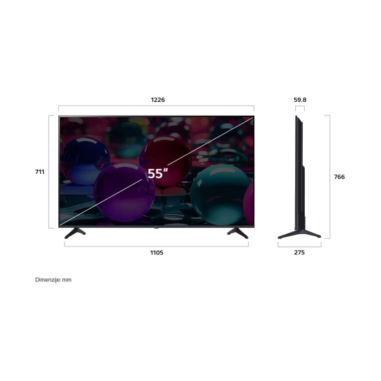 Televizor LED 55incha LG 55UA73003LA.AEUQ, WebOS, 4K UHD, DVB-T2/C/S2, HDMI, WiFi, Bluetooth, RJ45, USB A, Energetska oznaka F