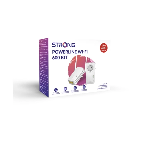 Powerline adapter STRONG 600 Duo V2, POWERLWF600DUOEUV2, RJ45, WiFi 4, 2 komada, s utičnicom Powerline adapter STRONG 600 Duo V2, POWERLWF600DUOEUV2, RJ45, WiFi 4, 2 komada, s utičnicom
