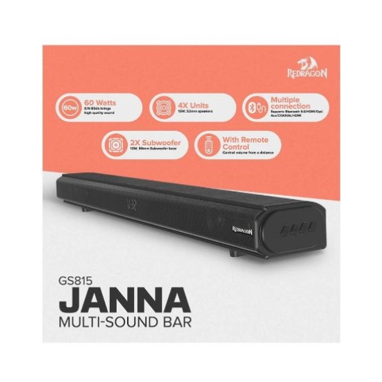 Soundbar REDRAGON Janna GS815, 60W, Subwoofer, Bluetooth, crni