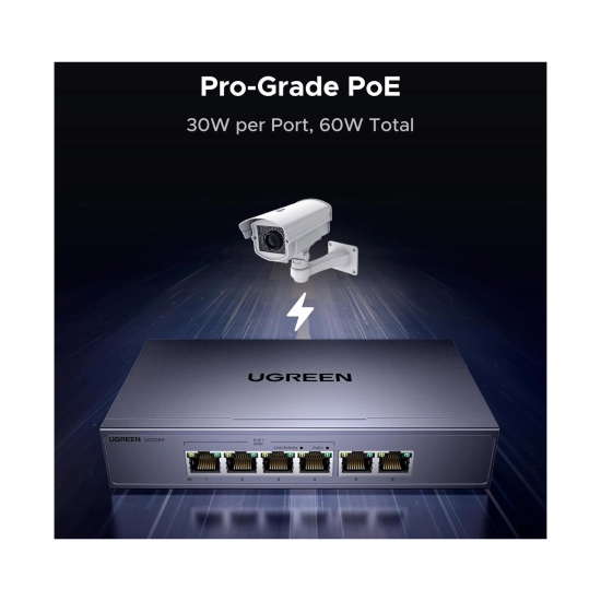 Switch UGREEN, 6-portni, RJ45, 6x Poe, sivi Switch UGREEN, 6-portni, RJ45, 6x Poe, sivi